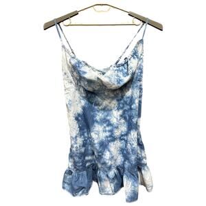 Rue Dress Plus 2X Blue White Tie Dye Smocked Peplum Dress Cotton Knee Length